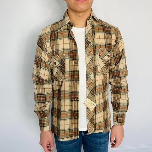 Vintage Flannel‎ Dagger Collar Button Down 70s deadstock - Picture 1 of 4